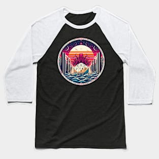 RetroR'lyeh Resurgence: Cthulhu's Cosmic Roll Baseball T-Shirt